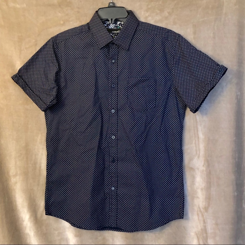 NWOT Coastal Ltwt Navy Pattern Dress Shirt Men M